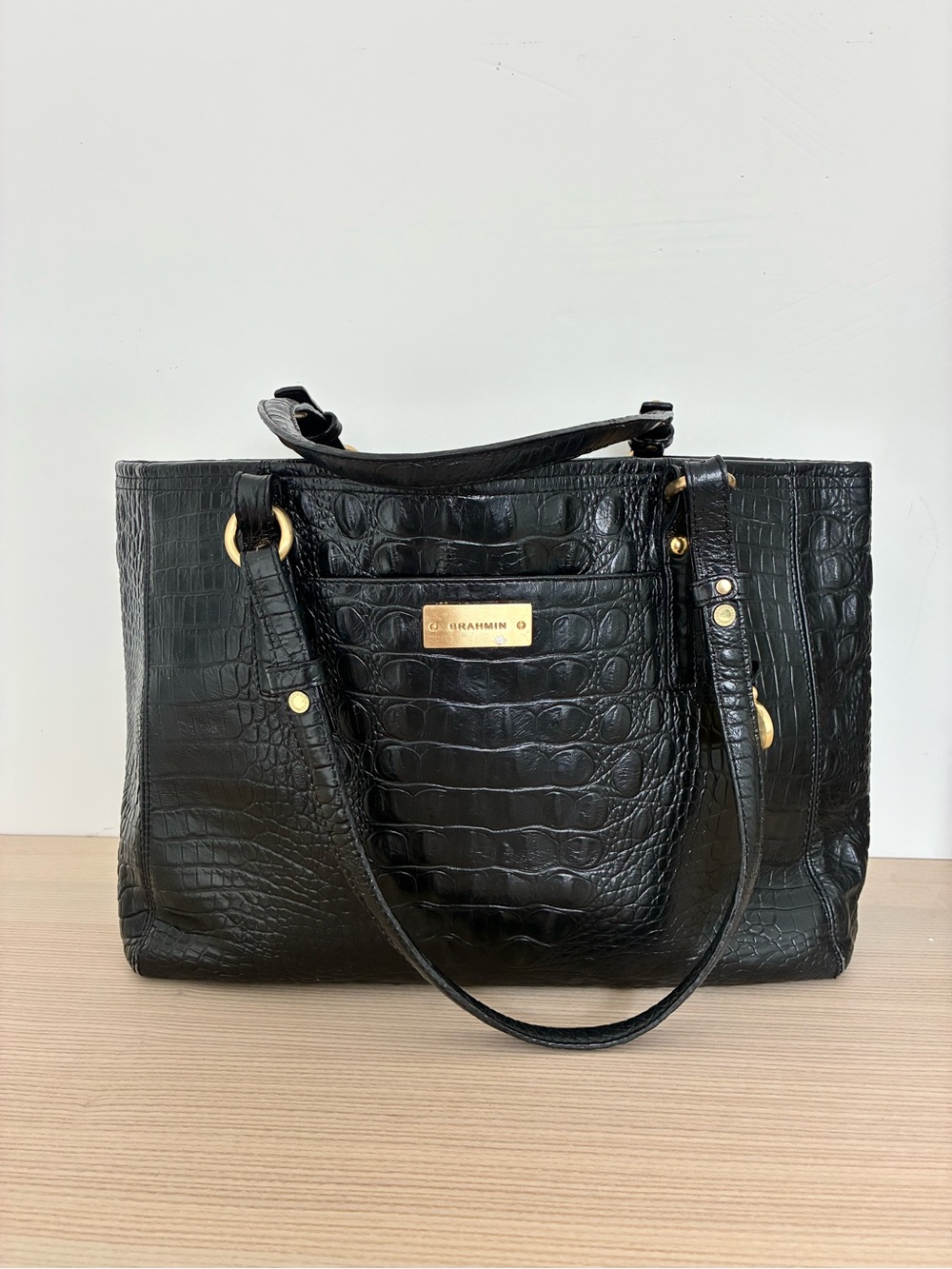 Brahmin Black Croc-Embossed Medium Tote - Picture 3 of 11